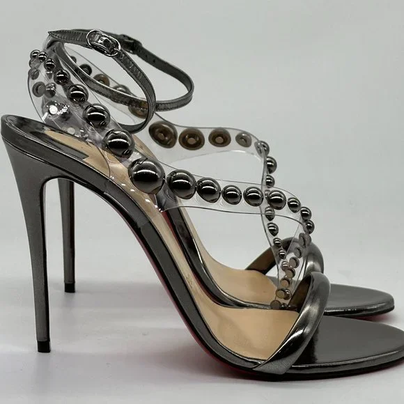 Christian Louboutin CORINETTA 100 Studded PVC Strap SandalS Heels Shoes $845 - Picture 9 of 14